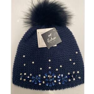 Hat with crystal cuffs and pompom by echo